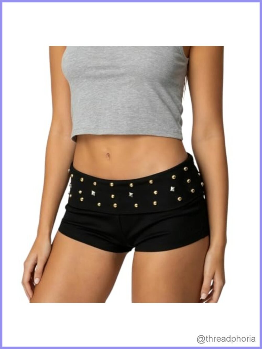 Women Y2K Studded Micro Mini Shorts Fold Over Low Rise Fitted Going Out